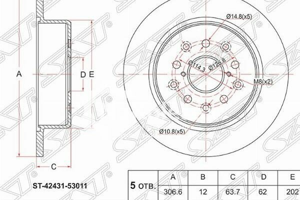 Диск Тормозной Зад Toyota Alteza ##E1#/Mark2 Jzx110 00-04/Aristo Jzs161/Lexus Is200/300 Sat арт. ST-42431-53011