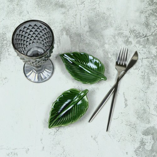 Блюдо (салатник) для сервировки стола листик малый зелёный (набор из 2 штук)