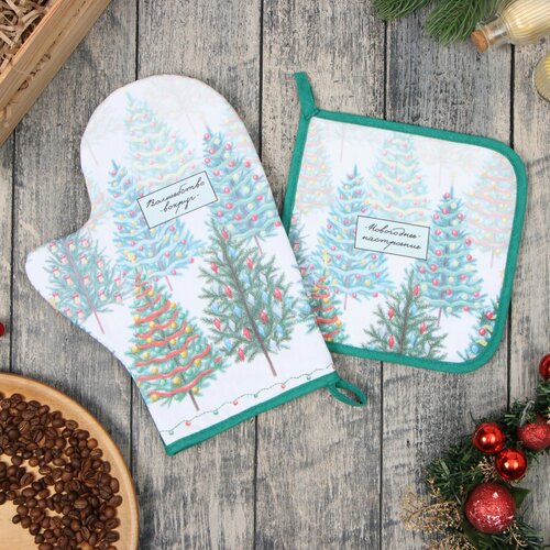Набор кух Этель Сказочный лес прихватка 19х19 см варежка-прихватка 20х28 см 100 хл 478₽