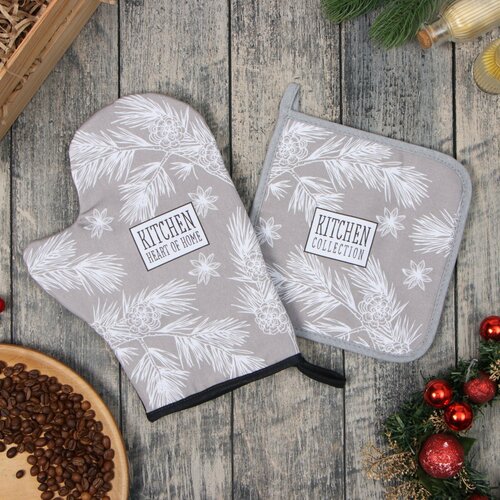 Набор кух Этель Рождественские ветки прихватка 19х19 см варежка-прихватка 20х28 см 100 489₽