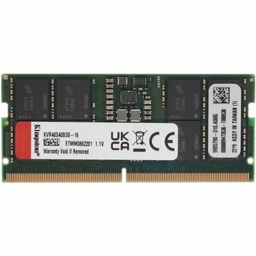 Оперативная память Kingston SO-DIMM DDR5 16Gb 4800MHz pc-38400 CL40 11V KVR48S40BS8-16 5300₽