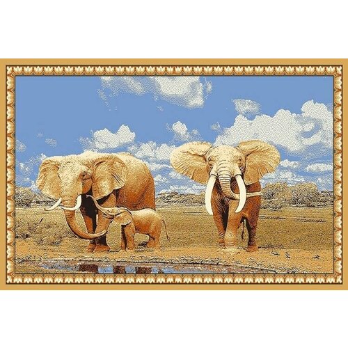 Шерстяной пейзажный ковер Hunnu 6S1028 82 слоны 1 x 1.5 м.