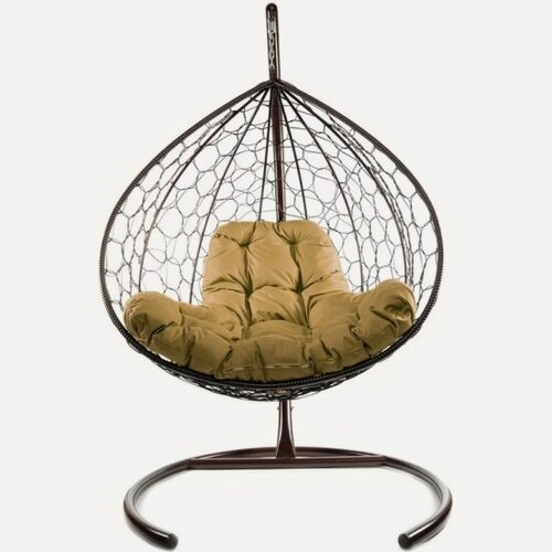 Изображение товара Подвесное кресло кокон M-group XL с ротангом коричневое+бежевая подушка