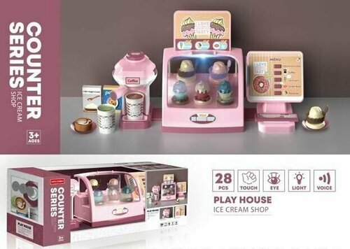 Oubaoloon Набор Кафе Мороженое 28 предметов, со светом и звуком, розовый MW1181
