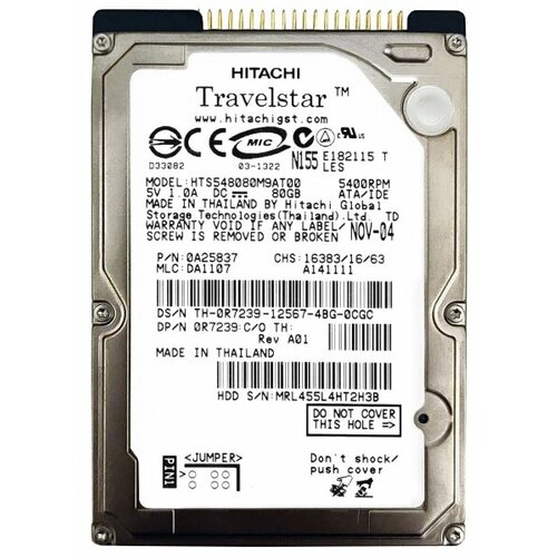 Жесткий диск Hitachi 14R9064 80Gb 5400 IDE 2,5 HDD жесткий диск hitachi 0a50680 80gb 5400 ide 2 5 hdd