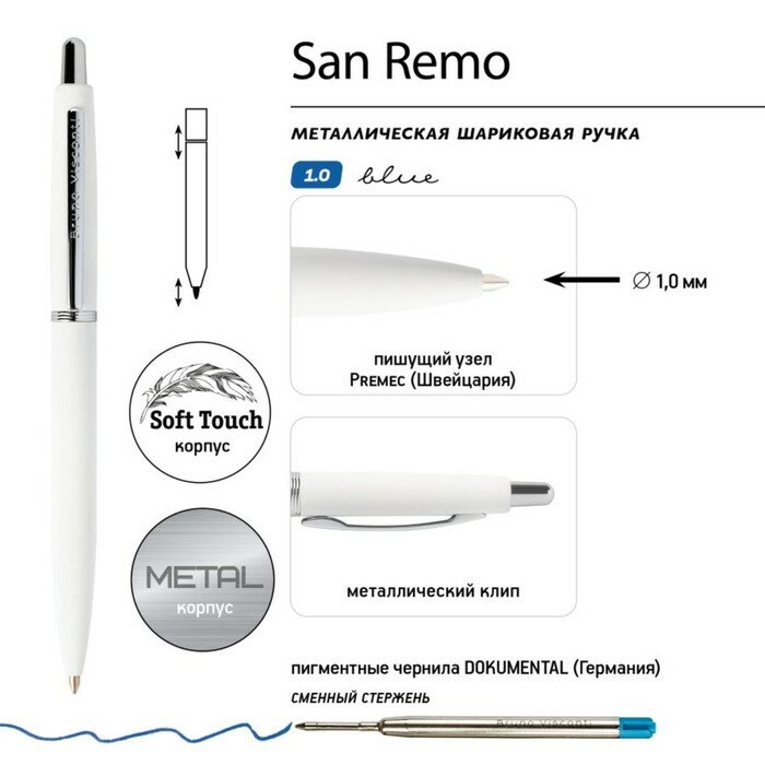 Ручка шариковая автоматическая San Remo в подарочном футляре, синий, 1 мм Bruno Visconti - фото №2
