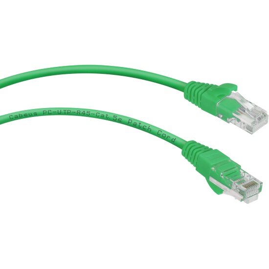 Патч-корд Cabeus U/UTP PC-UTP-RJ45-Cat.5e-0.15m-GN категория 5е, 2xRJ45/8p8c, неэкранированный, зеленый, PVC, 0.15м