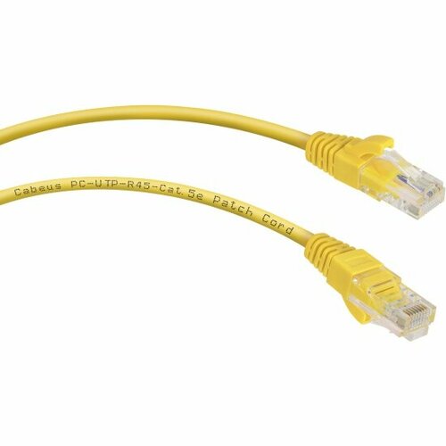 Патч-корд Cabeus U/UTP PC-UTP-RJ45-Cat.5e-0.15m-YL категория 5е, 2xRJ45/8p8c, неэкранированный, желтый, PVC, 0.15м lanmaster патч корд rj45 rj45 4 пары utp категория 5е 2 м серый lszh lan pc45 u5e 2 0 gy