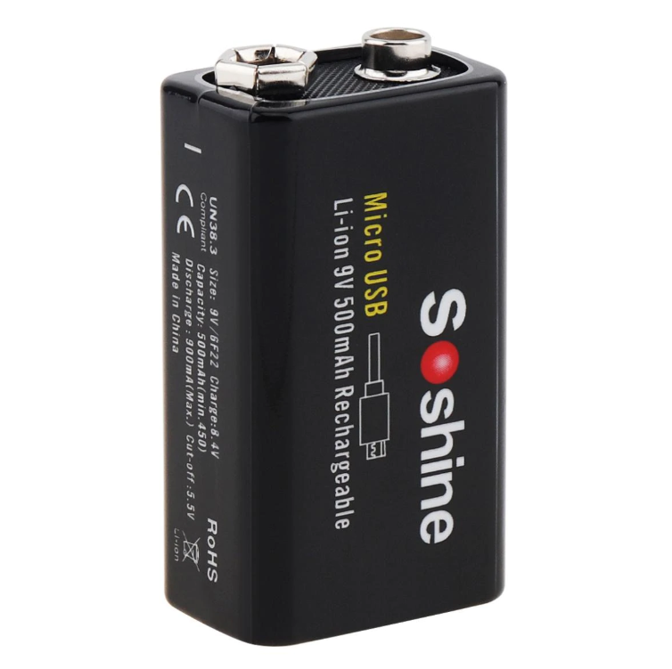 Аккумулятор крона Li-ion Soshine 9 V - 84 V- 500 mAh USB Type-C порт и индикатором уровня заряда