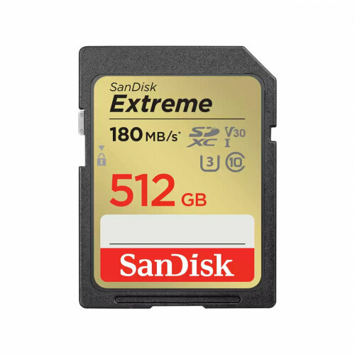 карта памяти sandisk sdxc extreme pro class 10 uhs i v30 u3 200 90mb s 64gb Карта памяти Sandisk 512Gb Extreme SDXC Class 10 UHS-I U3 V30 (180/130 MB/s)