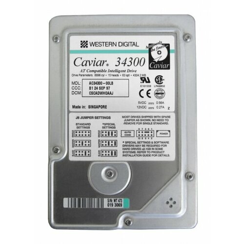 Жесткий диск Western Digital Caviar 34300 4,3Gb 5400 IDE 3.5 HDD жесткий диск western digital caviar 14300 4 3gb 5400 ide 3 5 hdd
