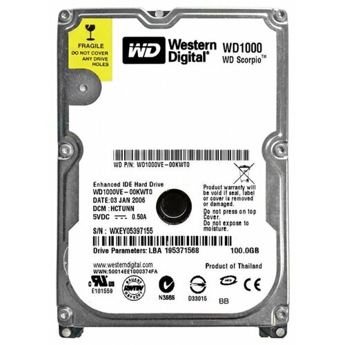Жесткий диск Western Digital WD1000VE 100Gb 5400 IDE 25 HDD 1005500₽