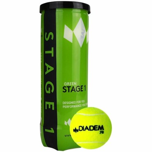 Мячи для большого тенниса Diadem детский Stage 1 Green Ball, BALL-CASE-GR, уп. 3 шт, фетр, зеленый мяч теннисный детский diadem stage 2 orange ball арт ball case or уп 3 шт