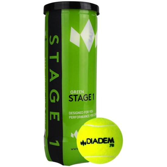 Мячи для большого тенниса Diadem детский Stage 1 Green Ball, BALL-CASE-GR, уп. 3 шт, фетр, зеленый