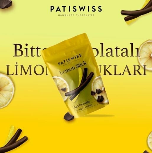 Премиальные PATISWISS лимонные цукаты в горьком шоколаде нетто 80 г - фотография № 3