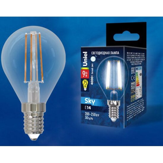 Светодиодная лампа Uniel LED-G45-9W/4000K/E14/CL PLS02WH