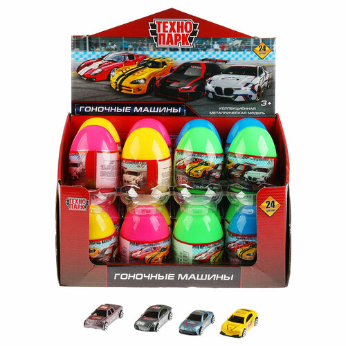 Машина игрушечная Технопарк Гоночное авто, металл. 7 см, ассорти, в яйце, 2 штуки брелок кожзам металл гоночное авто 7 8х3 2 см