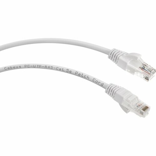 Патч-корд Cabeus U/UTP PC-UTP-RJ45-Cat.5e-3m-WH категория 5е, 2xRJ45/8p8c, неэкранированный, белый, PVC, 3м патч корд f utp cabeus pc ftp rj45 cat 5e 3m категория 5е 2xrj45 8p8c экранированный серый pvc 3м