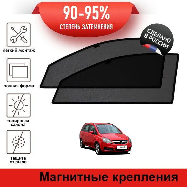 Каркасные шторки LATONIK PREMIUM на Opel Zafira (B) (2005-2008) на передние двери на магнитах с затемнением 90-95%