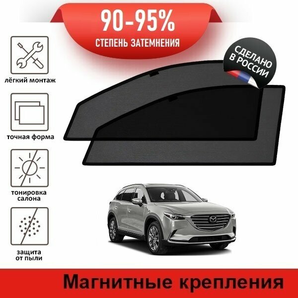 Каркасные шторки LATONIK PREMIUM на Mazda CX 9 (2) (2015-н. в.) на передние двери на магнитах с затемнением 90-95%