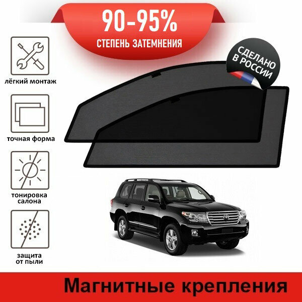 Каркасные шторки LATONIK PREMIUM на Toyota Land Cruiser 200 рестайлинг (2012-2015) на передние двери на магнитах с затемнением 90-95%