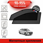 Каркасные шторки LATONIK PREMIUM на Hyundai Solaris 2, рестайлинг (2020-н. в) седан на передние двери на магнитах с затемнением 90-95% - изображение