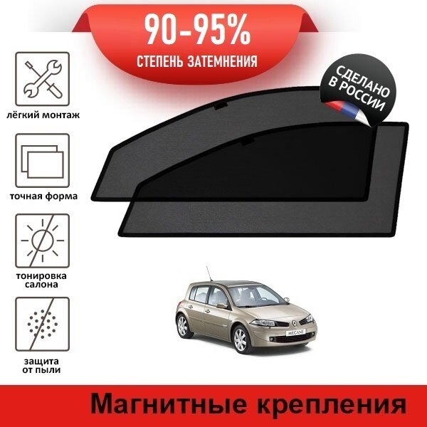 Каркасные шторки LATONIK PREMIUM на Renault Megane 2 (2002-2009) хэтчбек на передние двери на магнитах с затемнением 90-95%