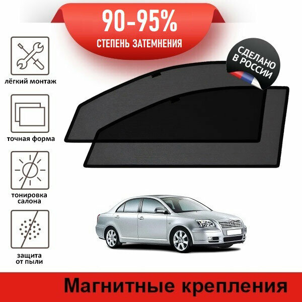 Каркасные шторки LATONIK PREMIUM на Toyota Avensis 2 (T250) (2002-2006) седан на передние двери на магнитах с затемнением 90-95%