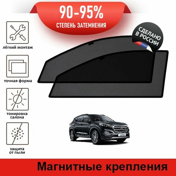 Каркасные шторки LATONIK PREMIUM на Hyundai Tucson 3 (2015-2019) на передние двери на магнитах с затемнением 90-95%