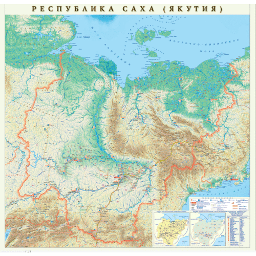 Карта Республики Саха (Якутия), 250*250 см