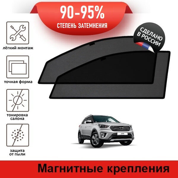 Каркасные шторки LATONIK PREMIUM на Hyundai Creta 1 (2015-2020) на передние двери на магнитах с затемнением 90-95%