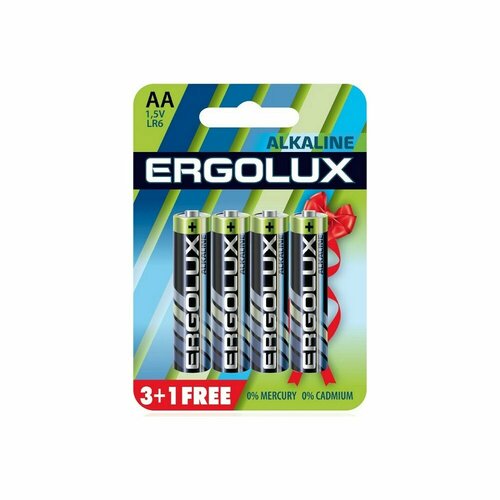 Ergolux Батарейка Alkaline LR6 BL 3+1 FREE LR6 BL3+1, батарейка,1.5В 4 шт. в уп-ке