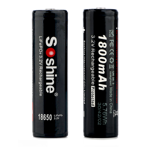 Аккумулятор LiFePO4 Soshine 18650P - 3.2 V - 1800 mAh перезаряжаемый