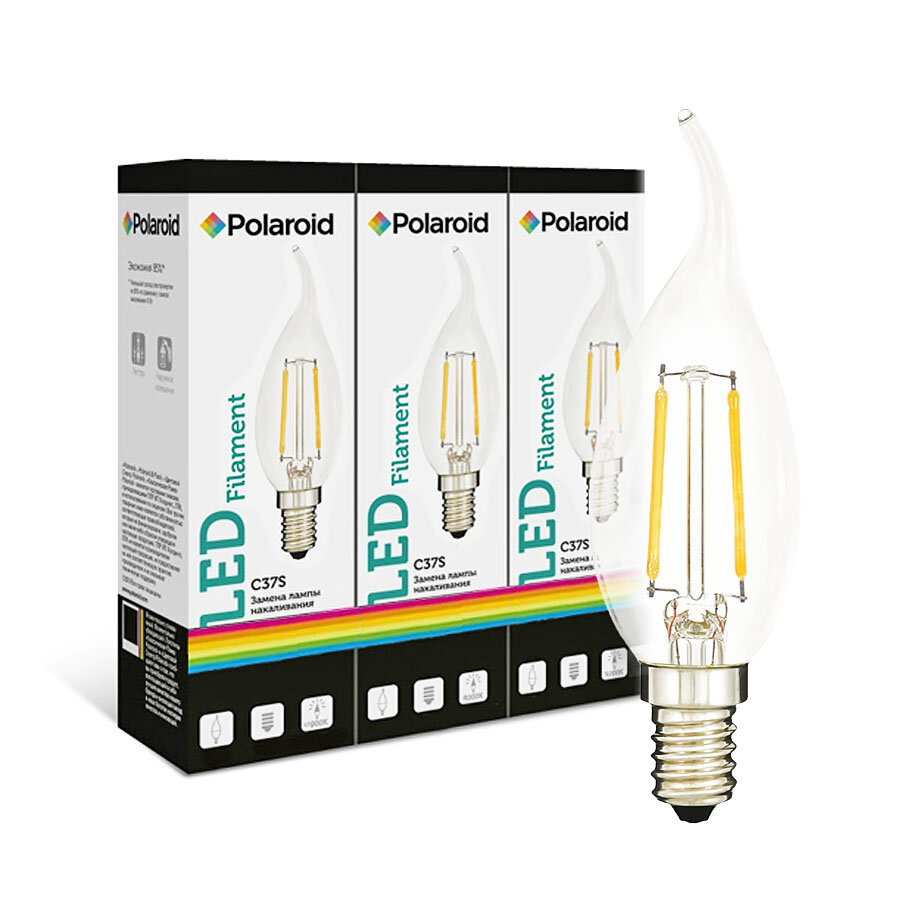 Филаментная светодиодная лампа Polaroid 220V C37S FIL 22W 3000K E14 250lm (3 шт.)