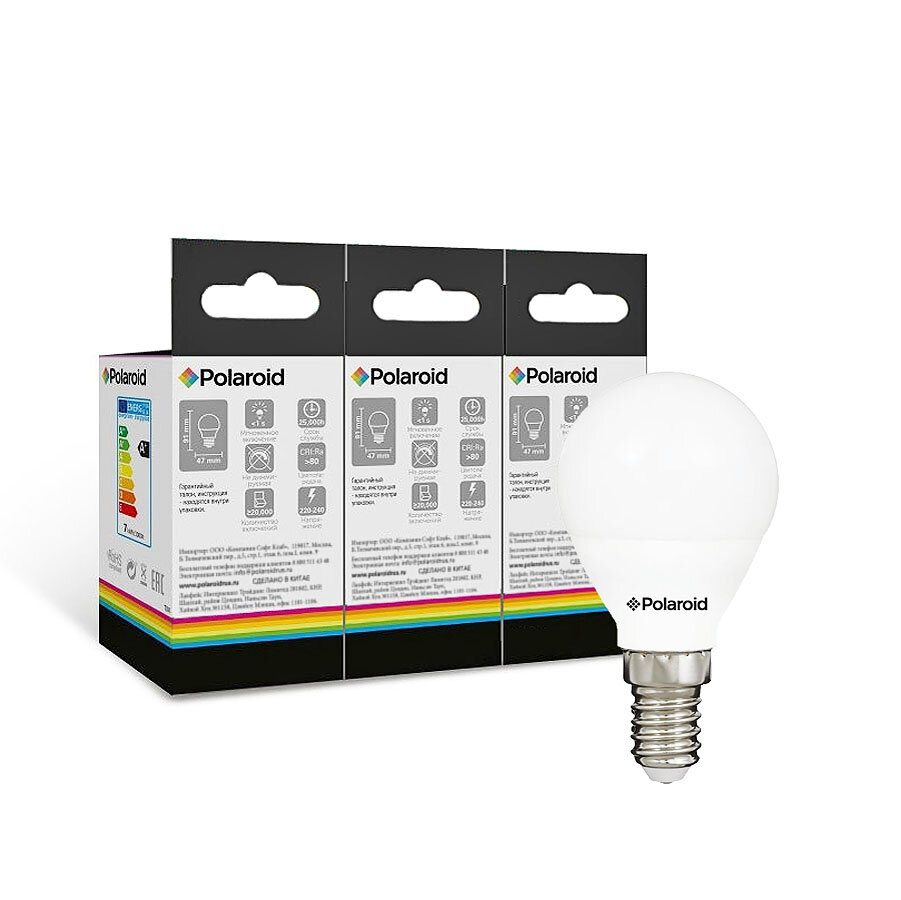 фото Светодиодная лампа Polaroid 220V G45 7W 3000K E14 600lm (3 шт.)