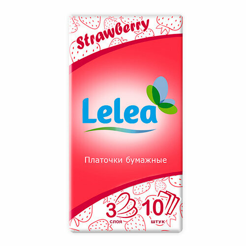 Платочки носовые `LELEA` 3 х слойные Клубника 10 шт