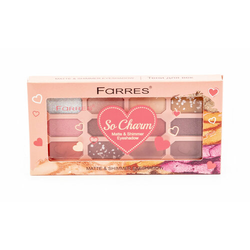 тени для век farres so charm 18 г Farres cosmetics / Фаррес косметикс Тени для век сухие So Сharm перламутровые и матовые, тон 02 нюдовые, 12 цветов в палетке 18г / пигменты для глаз