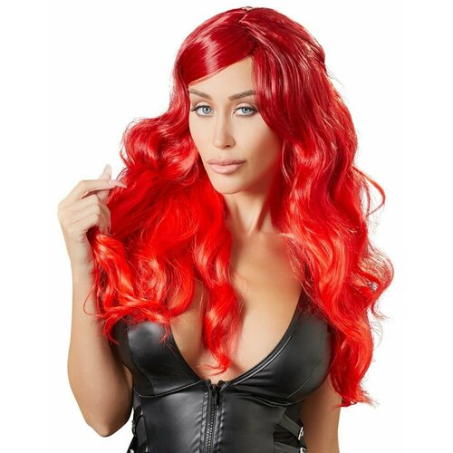 Ярко-красный парик с волнистыми волосами ярко красный парик с волнистыми волосами