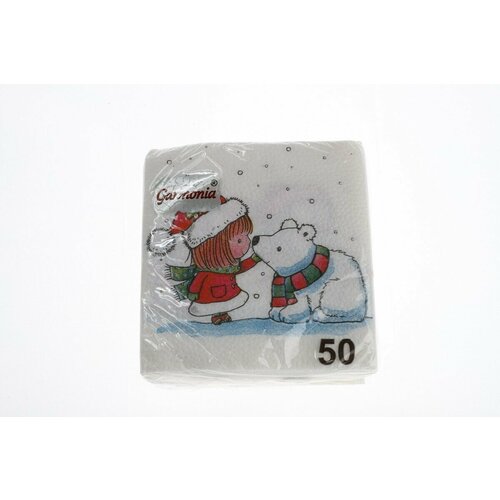 Салфетки бумажные 24х24 Гармония цвета 50 многоцветие НГ Новогодняя почта