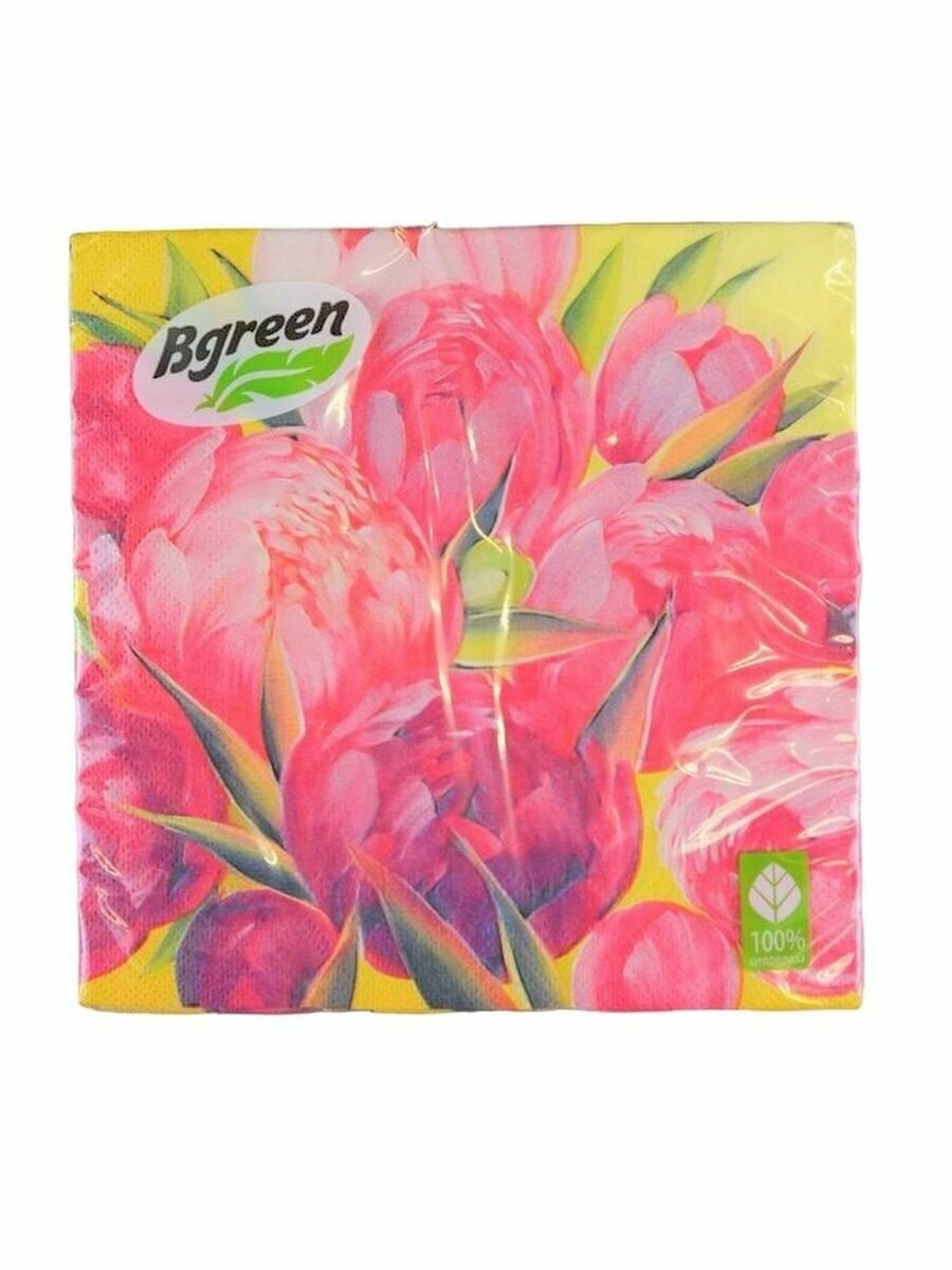 Бумажные салфетки, Bulgaree Green, Peony, трехслойные, 33х33 см, 20 шт