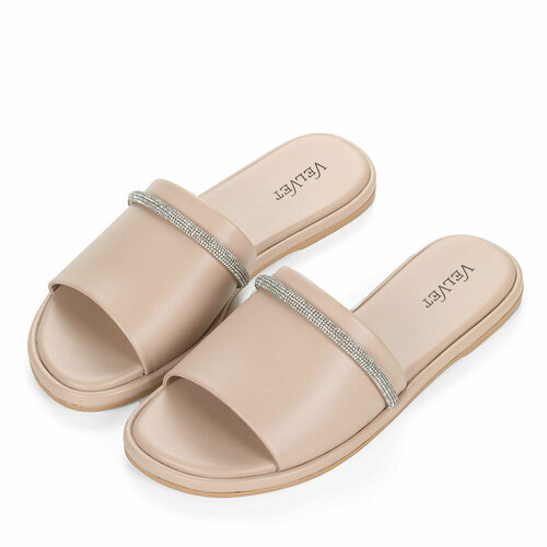 фото Шлепанцы velvet сабо со стразами пантолеты бежевые летние velvet, размер 36, бежевый