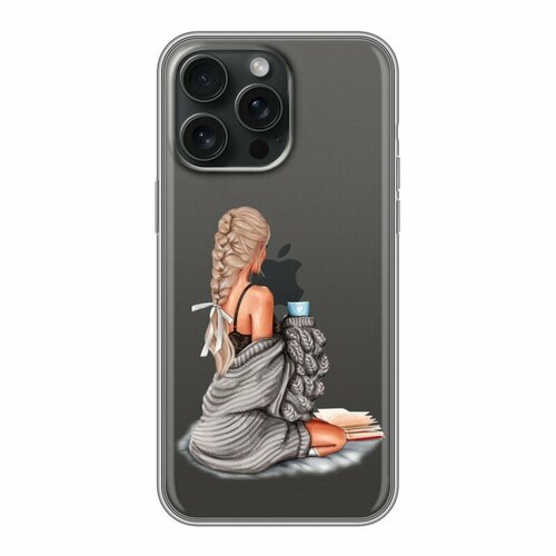 Полупрозрачный дизайнерский силиконовый чехол для Айфон 15 Про Макс / Iphone 15 Pro Max Девушка и кофе