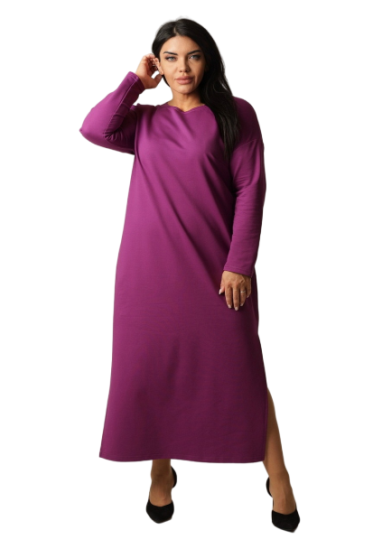 Платье-толстовка Elena Tex, повседневное, прямой силуэт, макси, размер 56, фиолетовый