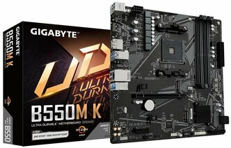 Материнская плата Gigabyte B550M K, Socket AM4, AMD B550, 4xDDR4-3200, HDMI+DP, 1xPCI-Ex16, 1xPCI-Ex1, 4xSATA3(RAID 0/1/10), 2xM.2, 8 Ch Audio, GLan, (4+2)xUSB2.0, (4+2)xUSB3.2, 1xPS/2, mATX, RTL (10)