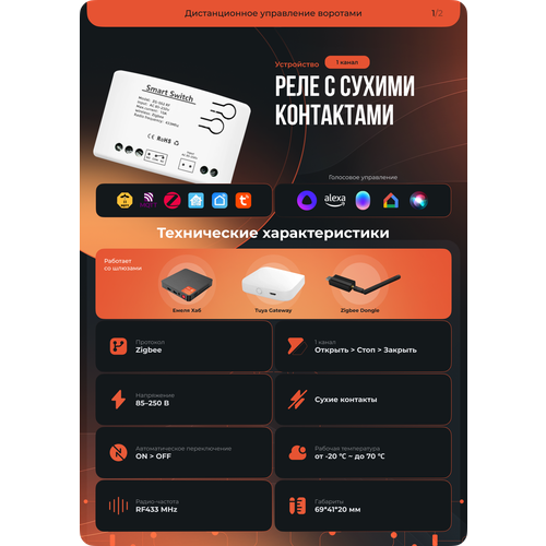 Реле на ворота с сухими контактами 1 канал Приложение на телефоне Колонка с Алисой Виджеты на Android Быстрые команды Siri на iPhone 490000₽