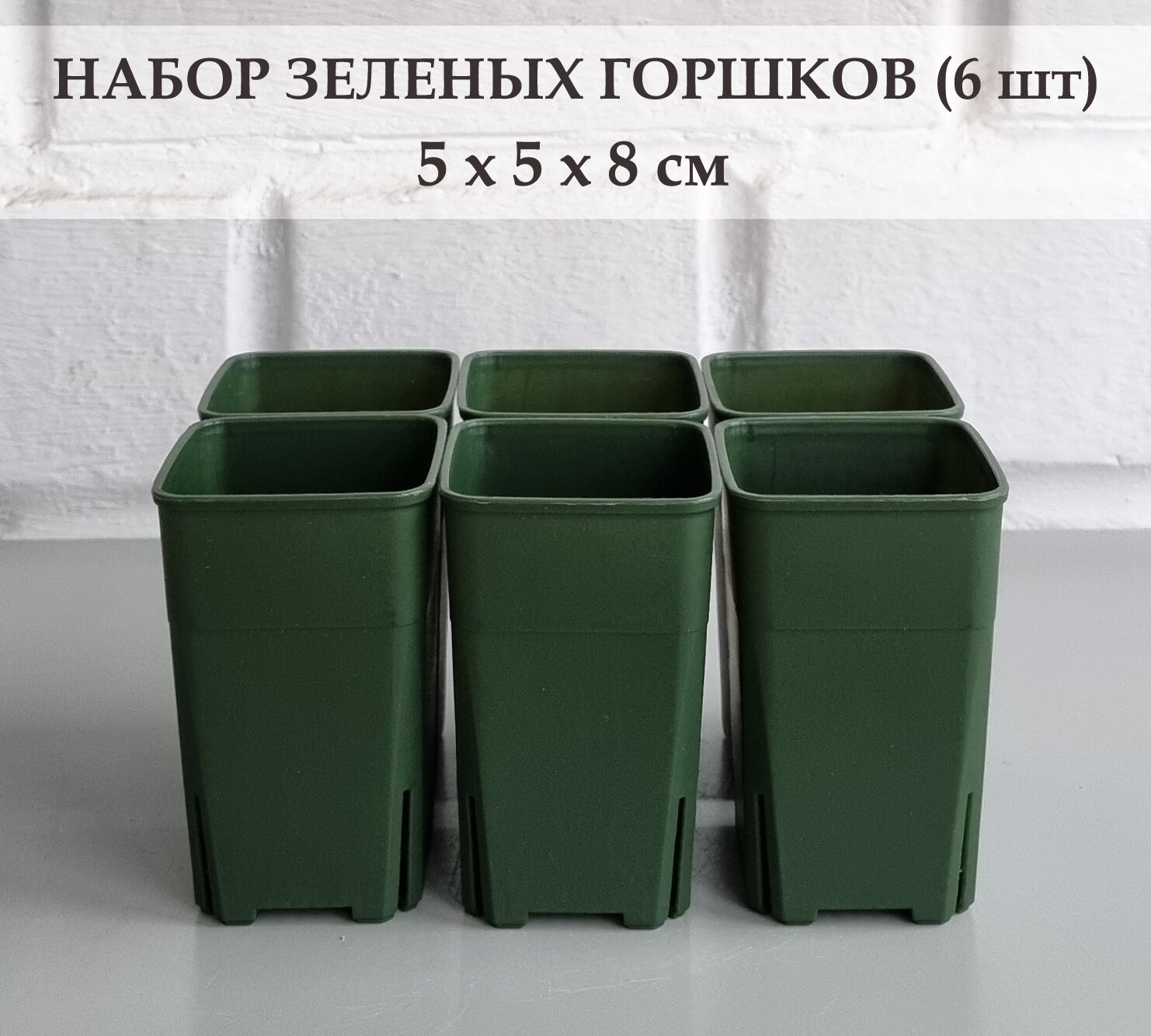 White Garden Зеленые высокие горшки для суккулентов и кактусов 5х8 см. Набор из 6 штук