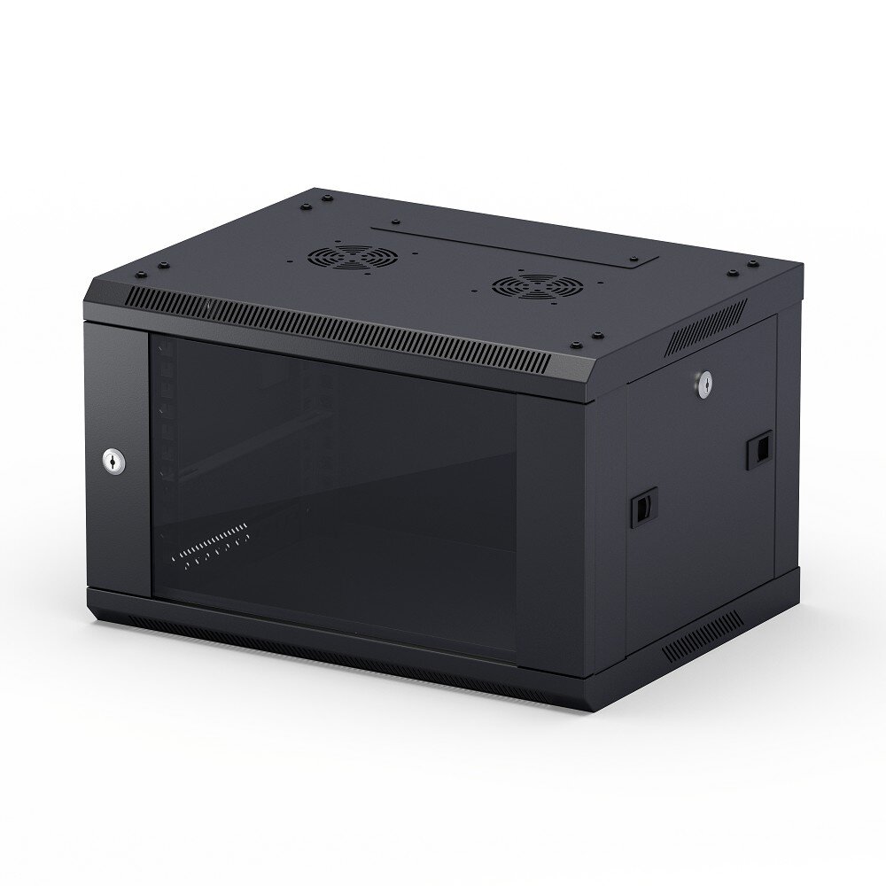 Neomax Шкаф телекоммуникационный настенный 9U 600х450 , стеклянная дверь, замок-ключ 3 шт , разборный, цвет черный 1 коробка NCB-WM9U-6045GK3-100-BK — фото 4