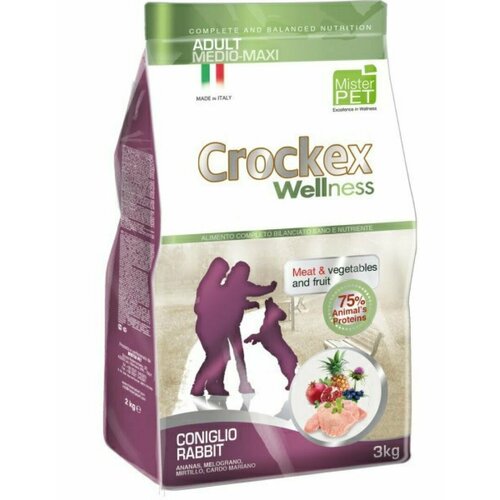Сухой корм для собак CROCKEX 12 кг Wellness средних и крупных пород с кроликом и рисом