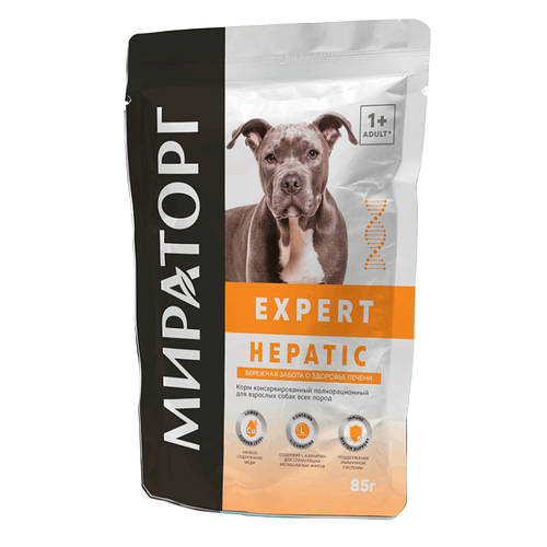 Мираторг Expert Hepatic 85 г пауч консервы для взрослых собак всех пород бережная забота о здоровье печени 24 шт