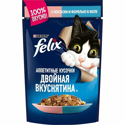 Felix двойная вкуснятина влажный корм для кошек в желе с лососем и форелью 75г х 78шт